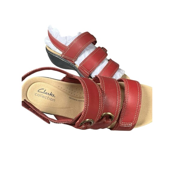Clarks Merliah2 Bali Red Leather Sandals Size 8.5M Comfort‎ Summer Shoe - Picture 6 of 10